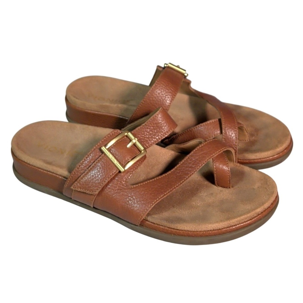 Vionic Carmela Sandals Womens Size 6.5 Brown Leather Slide Buckle Bohemian Boho